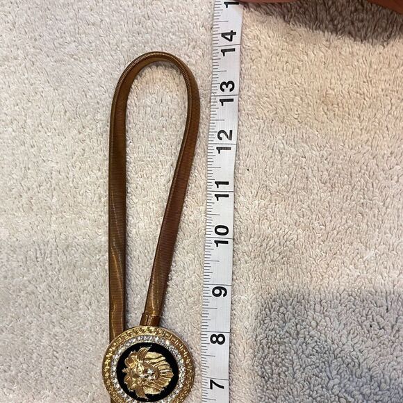 Women Lion Coin Charm Gold Metal Elastic Waistband Fashion Belt Skinny 28" Boho - Picture 9 of 9